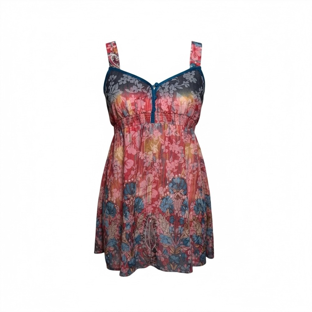 Lucca Women‎ S Floral Print Sleeveless Button Front Empire Waist Top